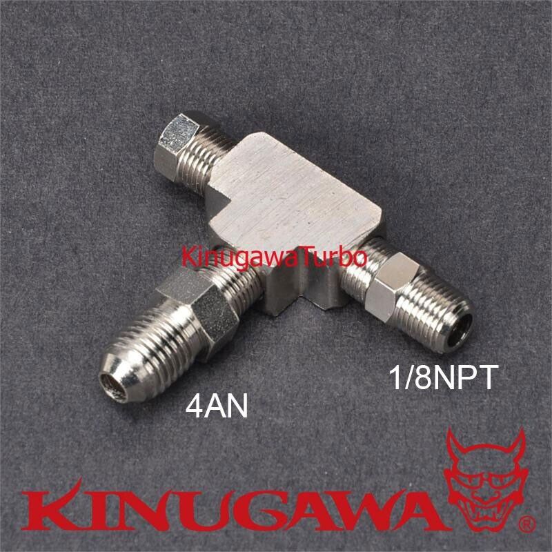 Adapter Fitting Tee 3 Way 1/8" NPT to 4AN w/ Plug Block Oil Feed Pressure Sensor
