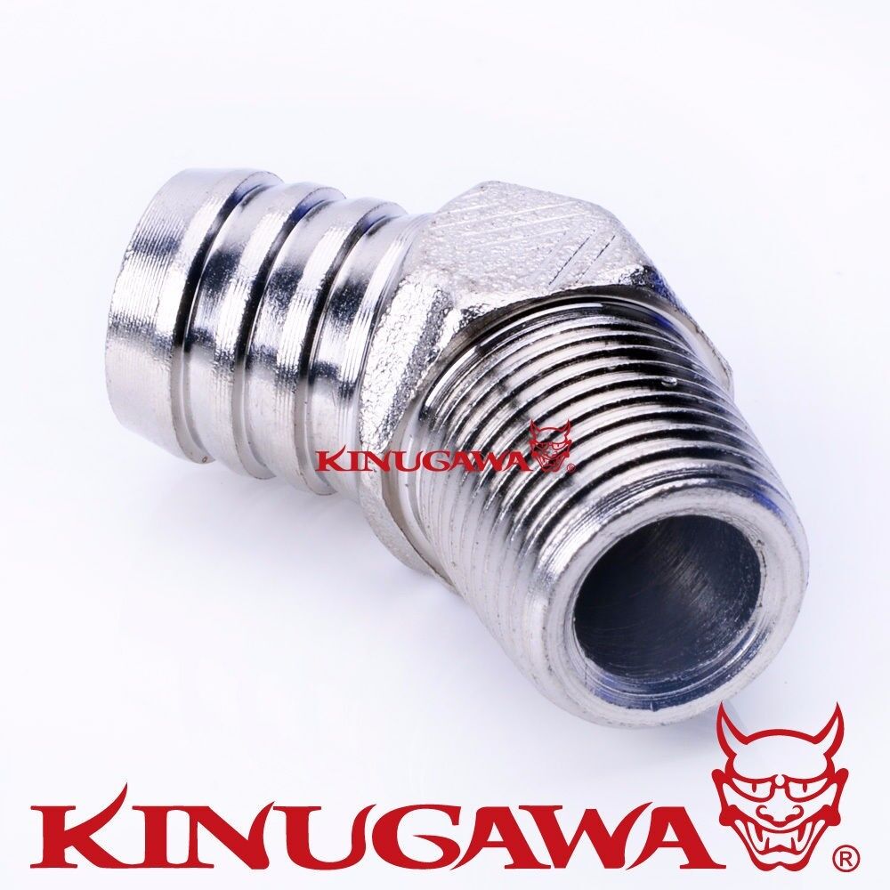 Kinugawa Fitting 1/2 PT to 18mm 3/4" Barb 45 Deg For Rubber Hose