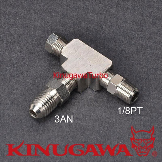 Adapter Fitting Tee 3 Way 1/8" PT to 3AN w/ Plug Block Oil Feed Pressure Sensor